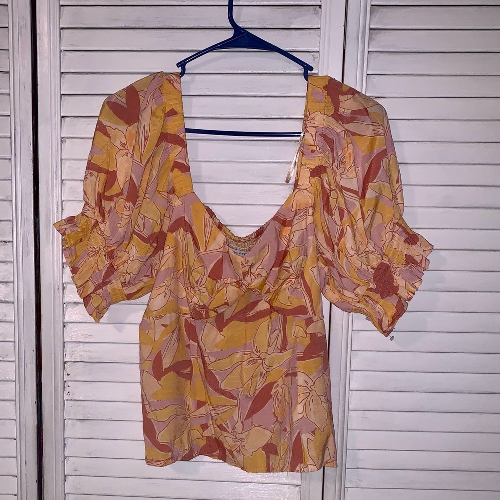 Nine West Pink and Orange Floral Blouse